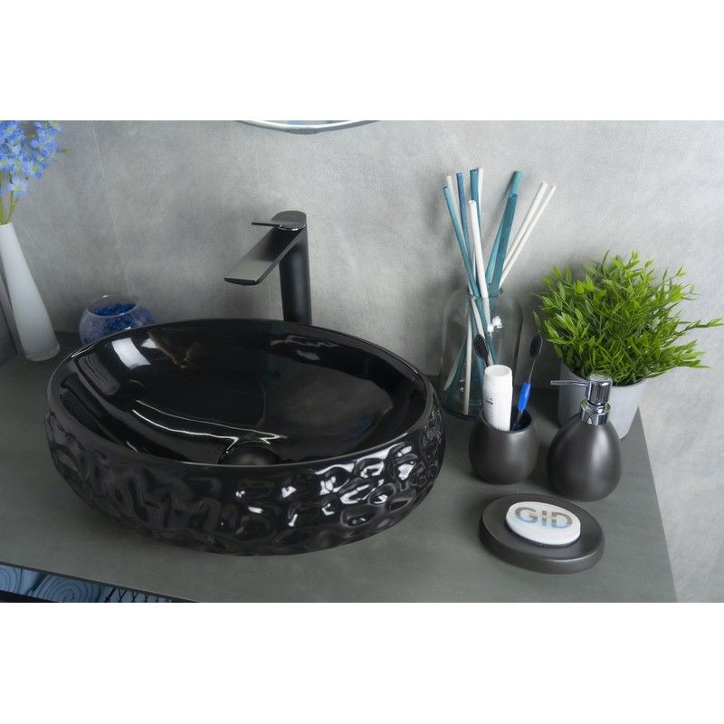 Раковина Gid 9030bf 52232 накладная черная глянцевая 48x34x15