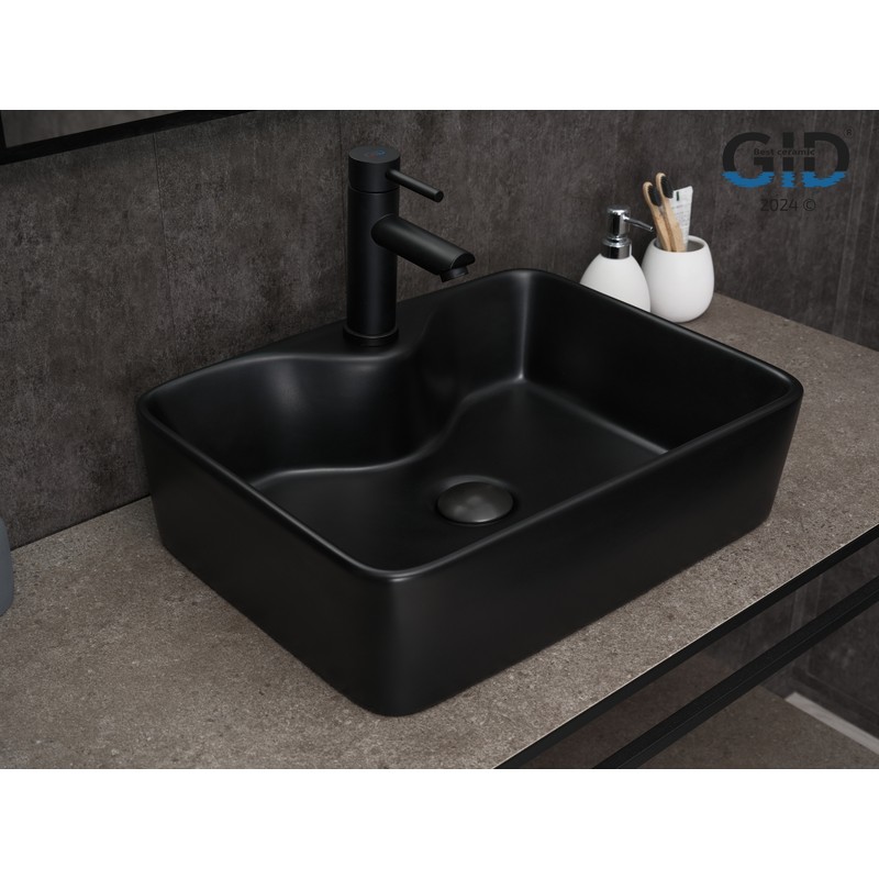 Раковина Gid Bm9091 53373 накладная черная матовая 48x37x13