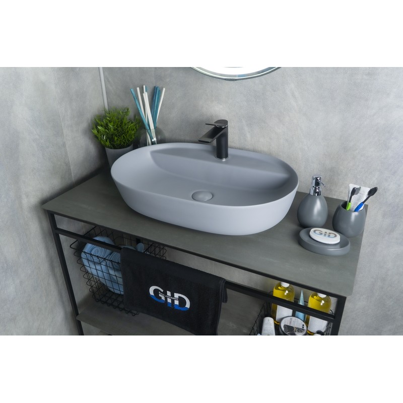 Раковина Gid Gm1346 53341 накладная серая матовая 61x41x14