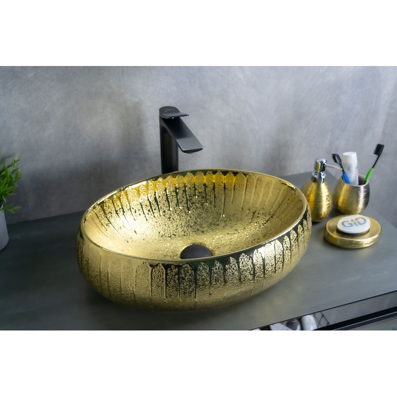 Раковина Gid 9030g 52234 накладная золотая 48x34x15