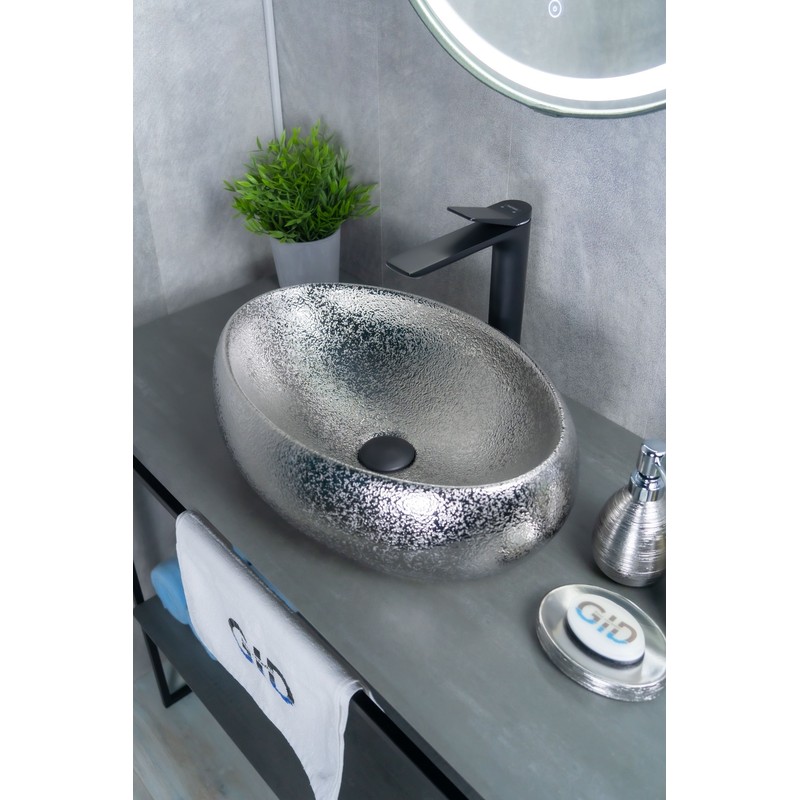 Раковина Gid 9030s 52235 накладная хром 48x34x15