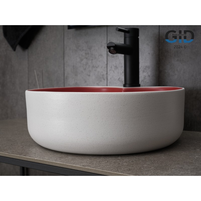 Раковина Gid N9013LS 52237 накладная красная матовая / белый графит 40x40x13
