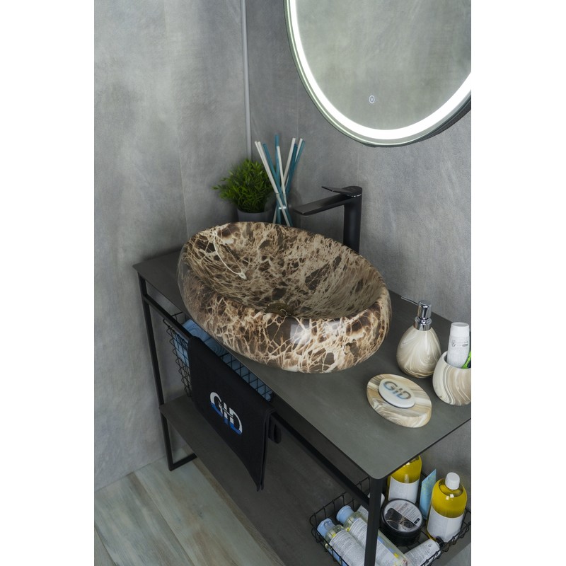 Раковина Gid Mnc168 54409 накладная под камень глянцевая 60x41x15