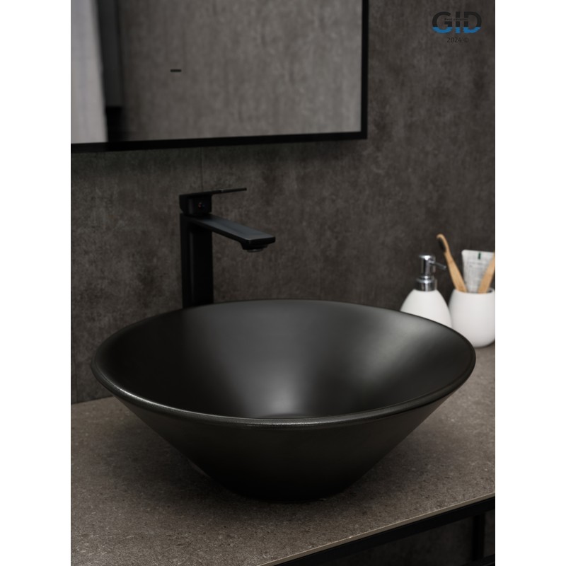 Раковина Gid N9102bg 53383 накладная черная графит 42x42x15