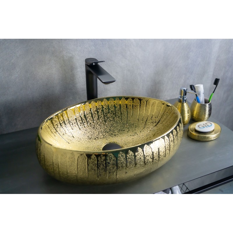 Раковина Gid 9030g 52234 накладная золотая 48x34x15