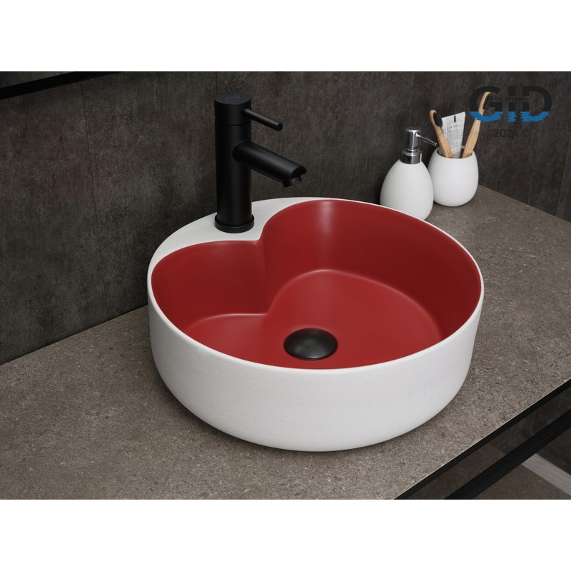 Раковина Gid N9013LS 52237 накладная красная матовая / белый графит 40x40x13