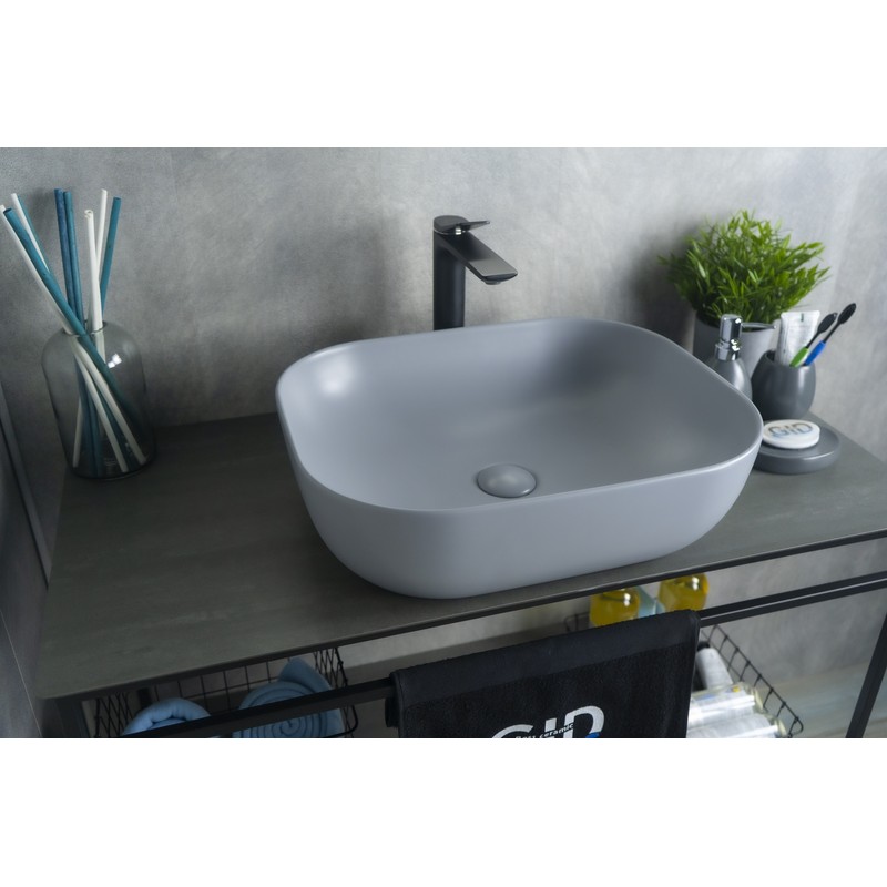 Раковина Gid Gm1302 53336 накладная серая матовая 50x40x14
