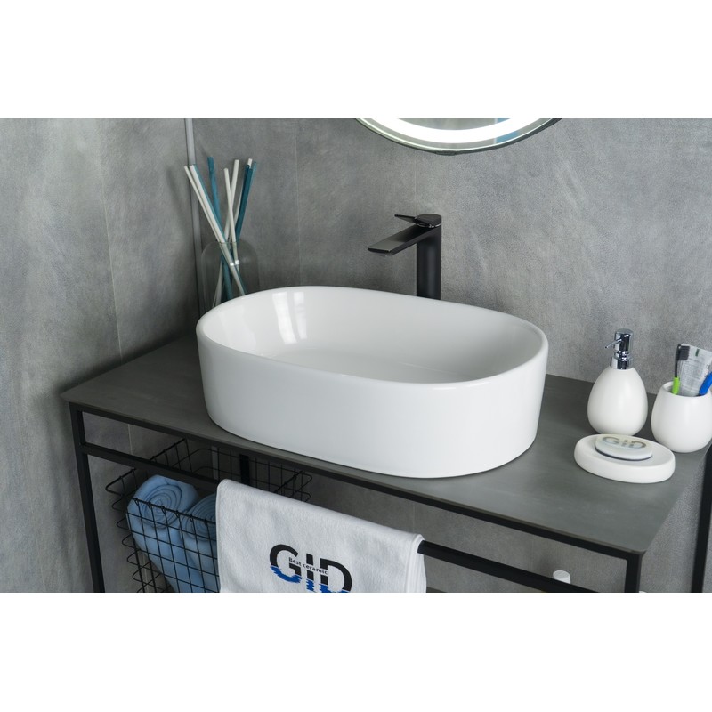 Раковина Gid N9025 51111 накладная белая 56x35x14