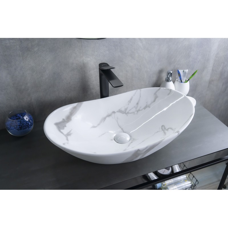 Раковина Gid Mnc811C 54478 накладная под камень глянцевая 61x37x15