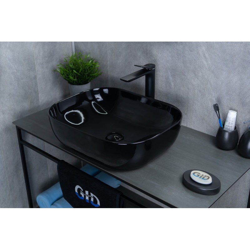Раковина Gid BL1302 53347 накладная черная глянцевая 50x40x14
