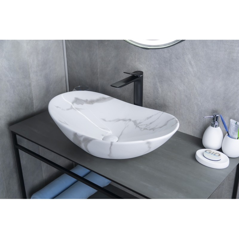 Раковина Gid Mnc811C 54478 накладная под камень глянцевая 61x37x15