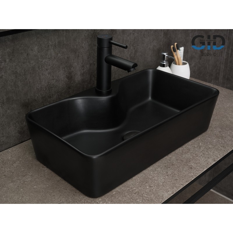 Раковина Gid Bm9092 53353 накладная черная матовая 55x31x14