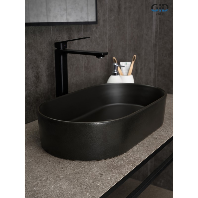 Раковина Gid N9020bg 53379 накладная черная  графит 52.5x30.5x11.5