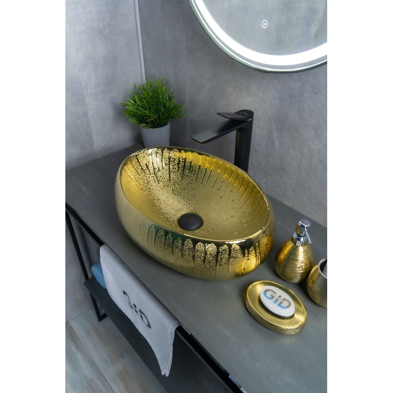 Раковина Gid 9030g 52234 накладная золотая 48x34x15