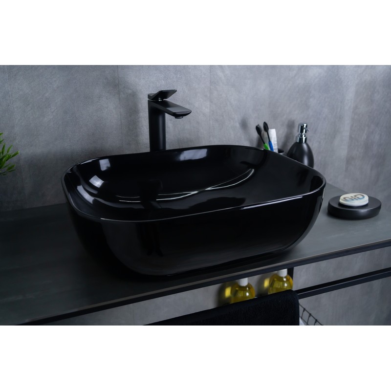 Раковина Gid BL1302 53347 накладная черная глянцевая 50x40x14