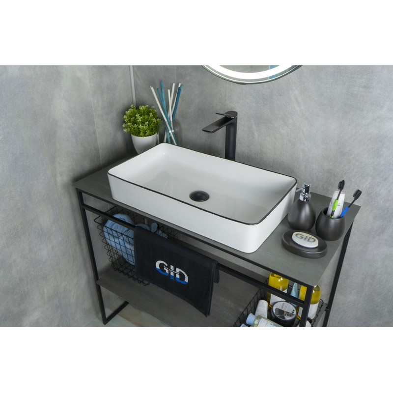 Раковина Gid Nc9399 52225 накладная белая / черная 60x34x11