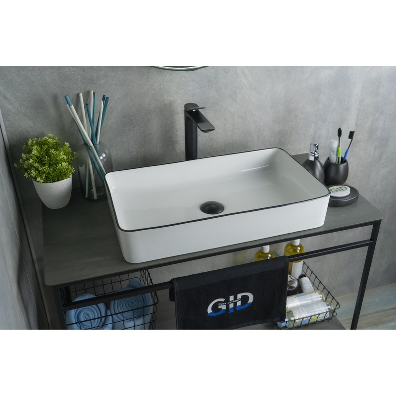 Раковина Gid Nc9399 52225 накладная белая / черная 60x34x11