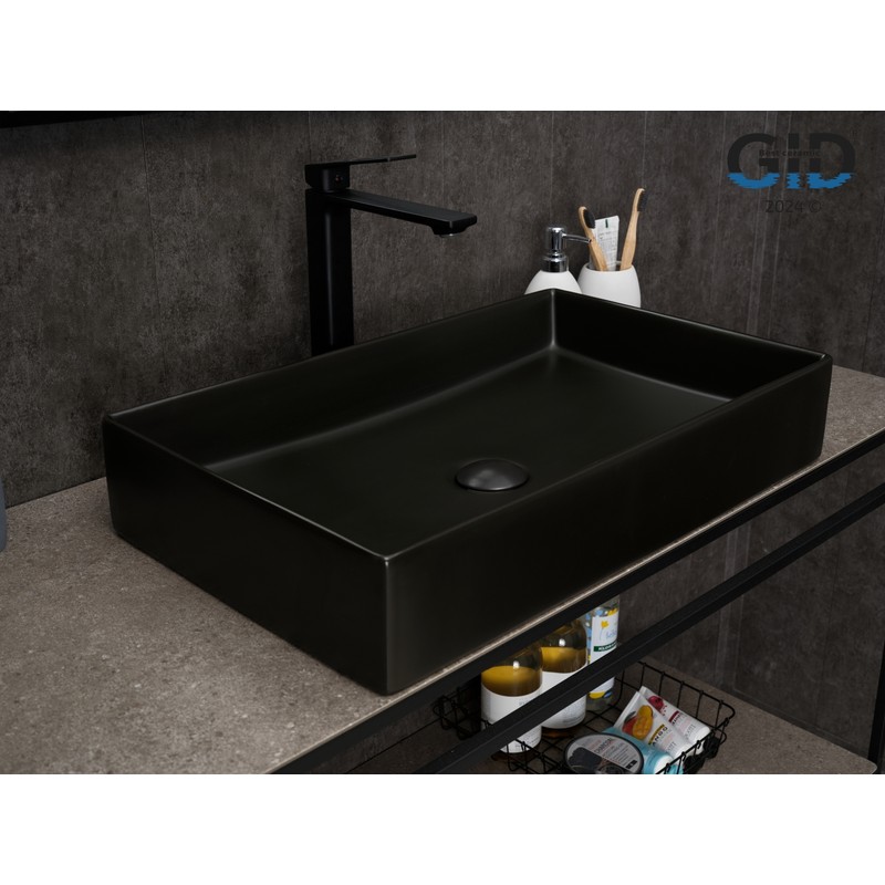 Раковина Gid Bm9496 53363 накладная черная матовая 60.5x37x11