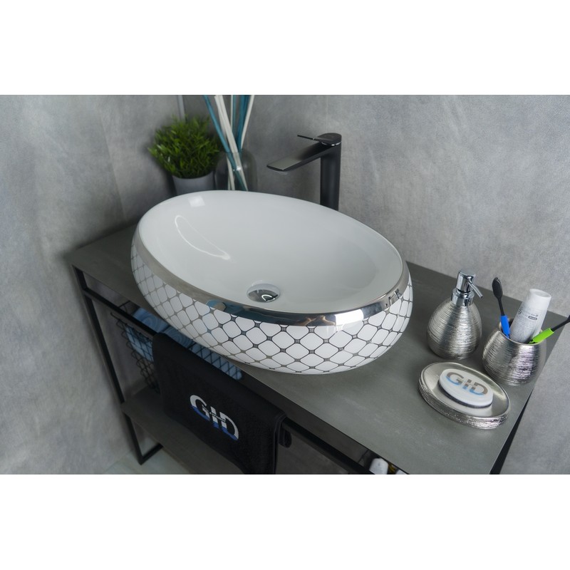 Раковина Gid Nc262 52201 накладная белая / хром 60x41x15