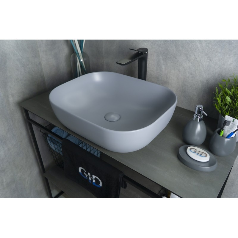 Раковина Gid Gm1302 53336 накладная серая матовая 50x40x14