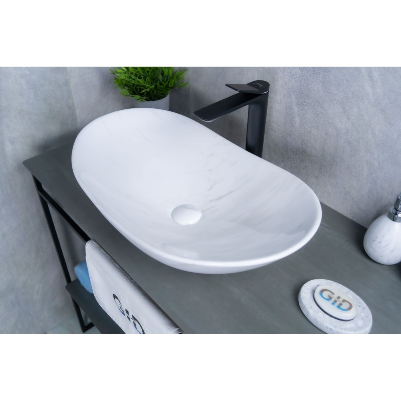 Раковина Gid Ws9811 54468 накладная под камень глянцевая 61x37x15