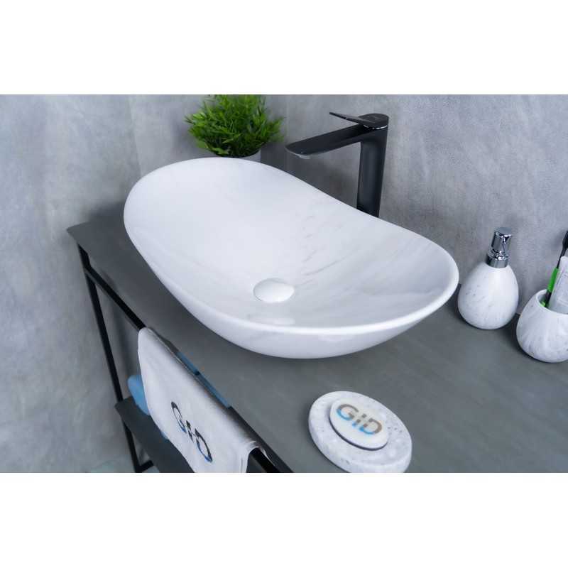 Раковина Gid Ws9811 54468 накладная под камень глянцевая 61x37x15