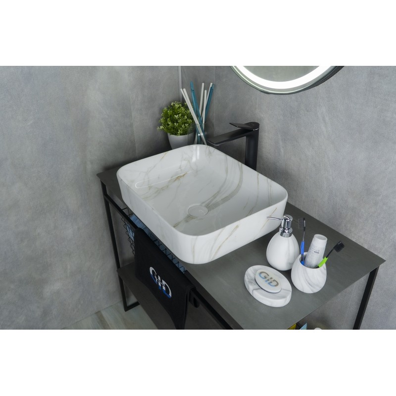 Раковина Gid Mnc190 54426 накладная под камень глянцевая 50x39x13