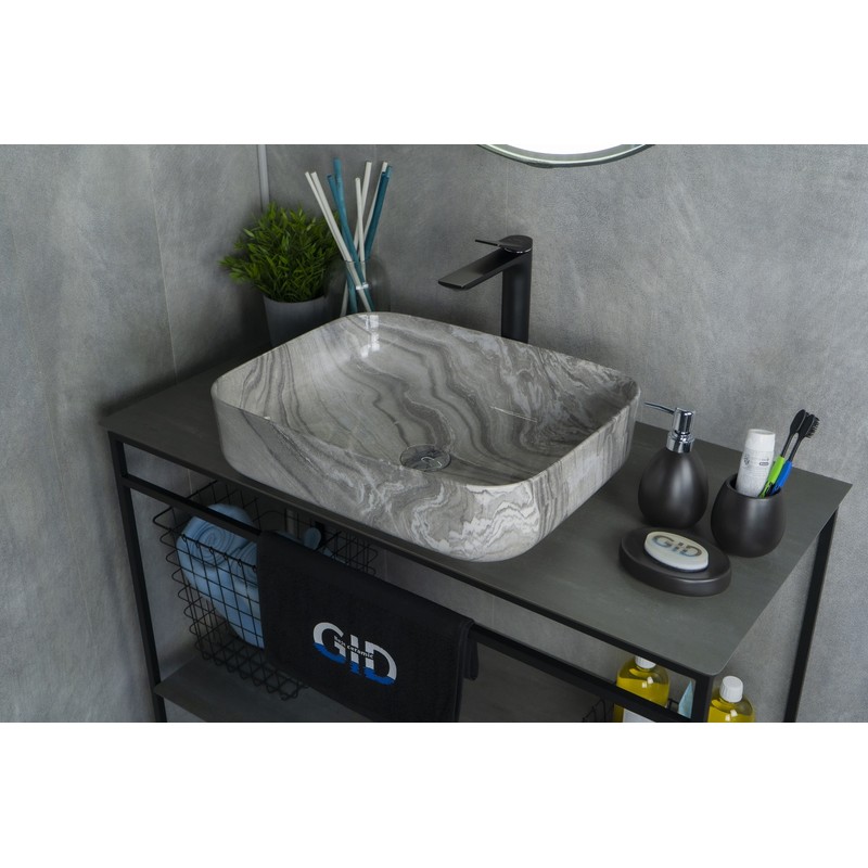 Раковина Gid Mnc597 54458 накладная под камень глянцевая 50x39x13
