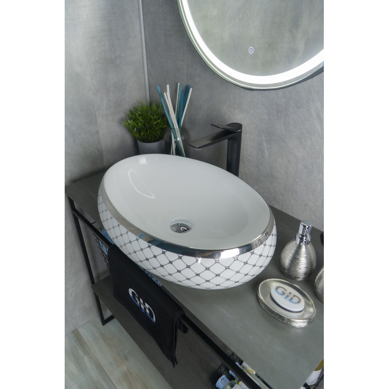 Раковина Gid Nc262 52201 накладная белая / хром 60x41x15