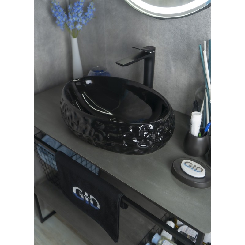 Раковина Gid 9030bf 52232 накладная черная глянцевая 48x34x15