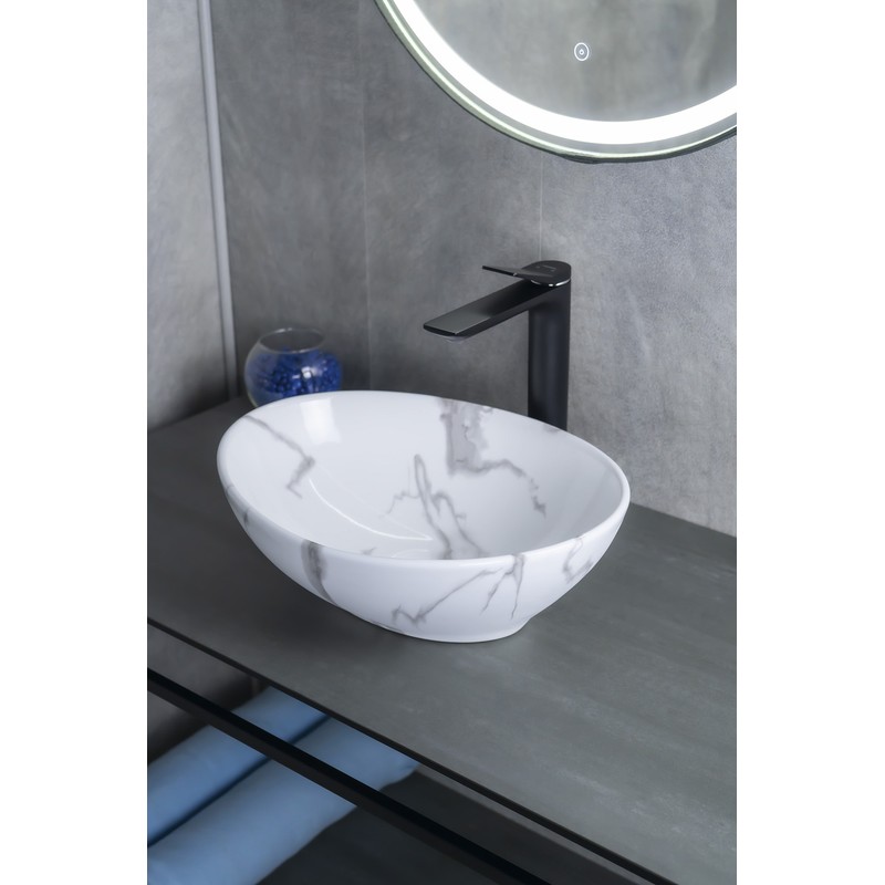 Раковина Gid Mnc138C 54473 накладная под камень глянцевая 41x34x15