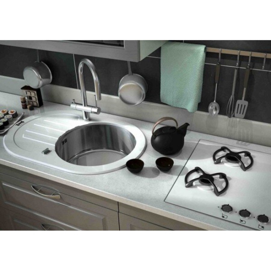 Мойка Zorg Inox Glass GL-7851-OV-WHITE-BRONZE, цвет белый-бронзовый