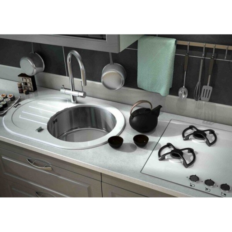 Мойка Zorg Inox Glass GL-7851-OV-WHITE-BRONZE, цвет белый-бронзовый