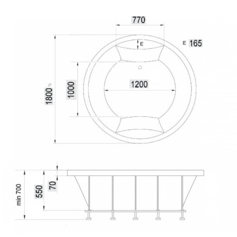 Ванна акриловая Vayer Eva D180, 180 х 180 см, круглая, белая, Гл000025681