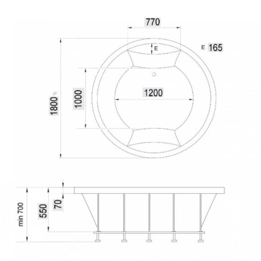 Ванна акриловая Vayer Eva D180, 180 х 180 см, круглая, белая, Гл000025681