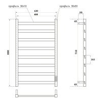 Полотенцесушитель электрический Apextermo Galaxy GL00184WM, ширина 40 см, высота 80 см, диммер справа, цвет белый матовый