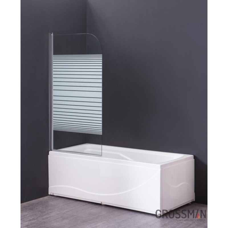 Шторка на ванну Grossman 80 x 140 см, стекло полосатое, хром, GR-100P