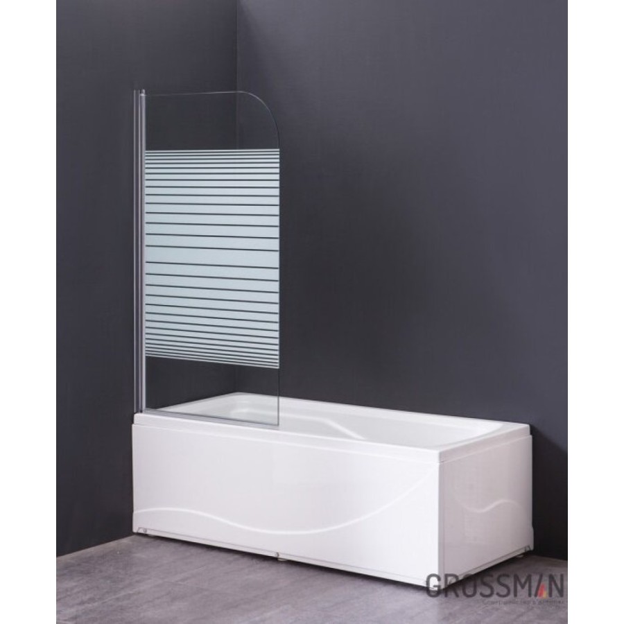 Шторка на ванну Grossman 80 x 140 см, стекло полосатое, хром, GR-100P