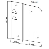 Шторка на ванну Grossman 100 x 150 см распашная, стекло прозрачное, хром, GR-101