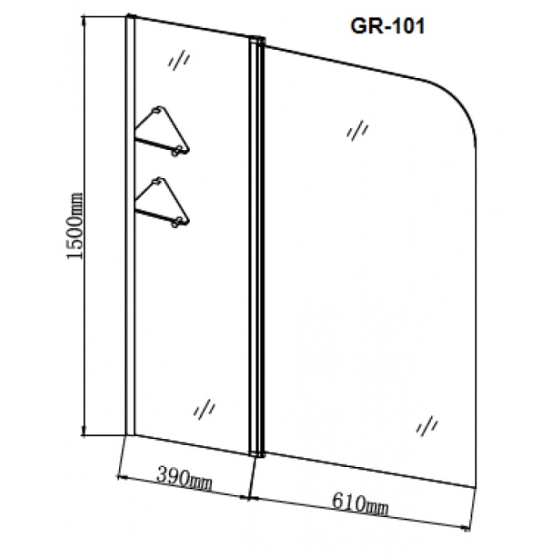 Шторка на ванну Grossman 100 x 150 см распашная, стекло прозрачное, хром, GR-101