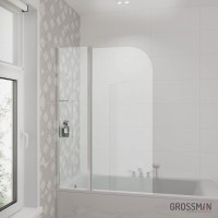 Шторка на ванну Grossman 100 x 150 см распашная, стекло прозрачное, хром, GR-101