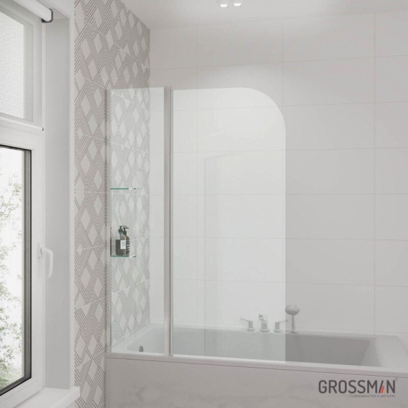 Шторка на ванну Grossman 100 x 150 см распашная, стекло прозрачное, хром, GR-101