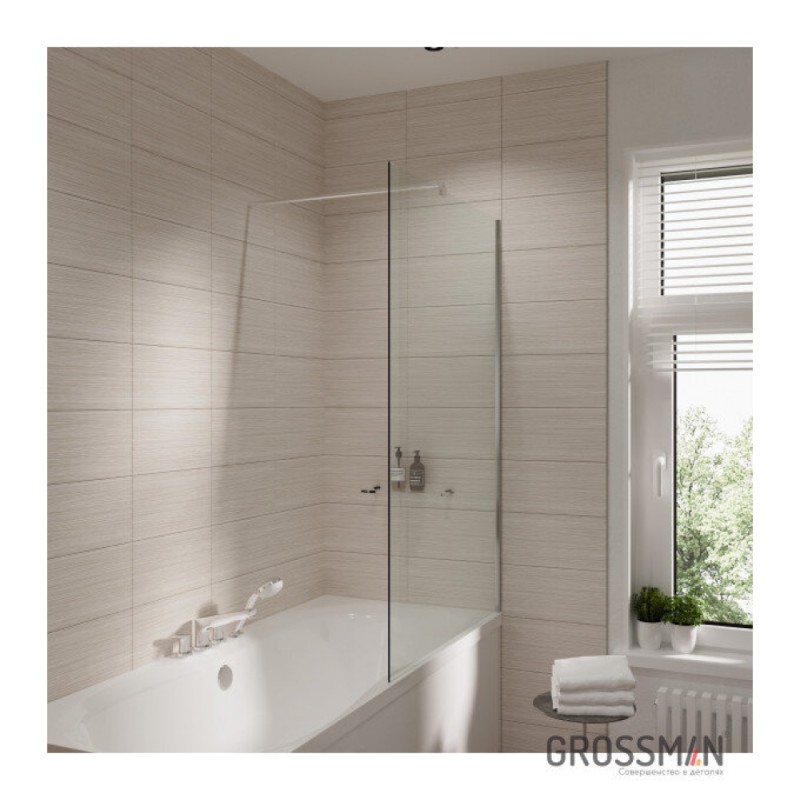 Шторка на ванну Grossman 120 x 140 см неподвижная, стекло прозрачное, хром, GR-103