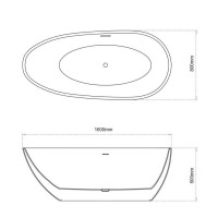 Ванна акриловая Grossman Fly, 160 x 80 см, отдельностоящая, внутри белая, снаружи черная матовая, GR-1103MB