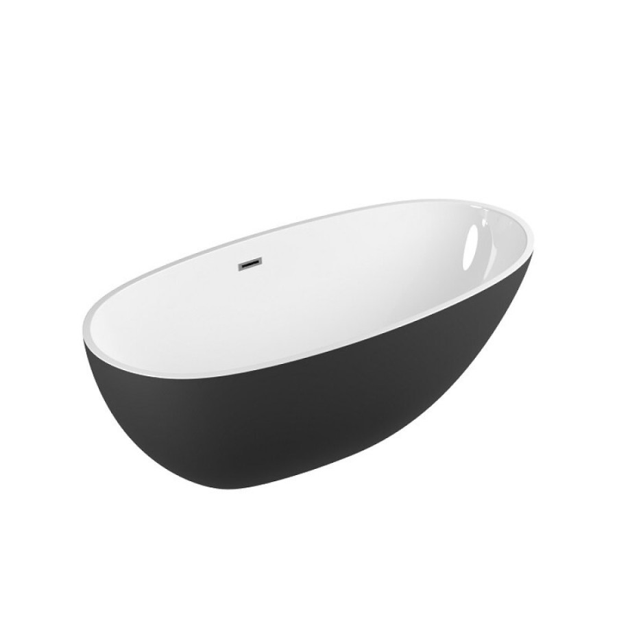 Ванна акриловая Grossman Fly, GR-1104MB, 170 x 75 см, отдельностоящая, внутри белая, снаружи черная матовая