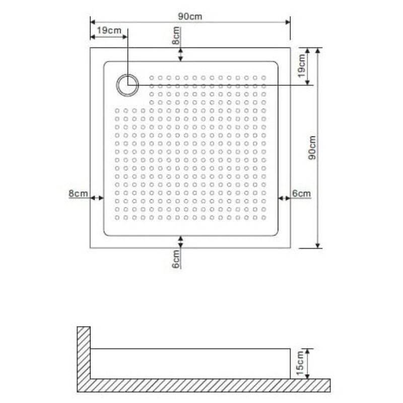 Душевой поддон Grossman 90 х 90 см, квадратный, слив в углу, GR-119109020