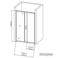 Шторка на ванну Grossman 170 x 140 см раздвижная, стекло прозрачное, хром, GR-170/2