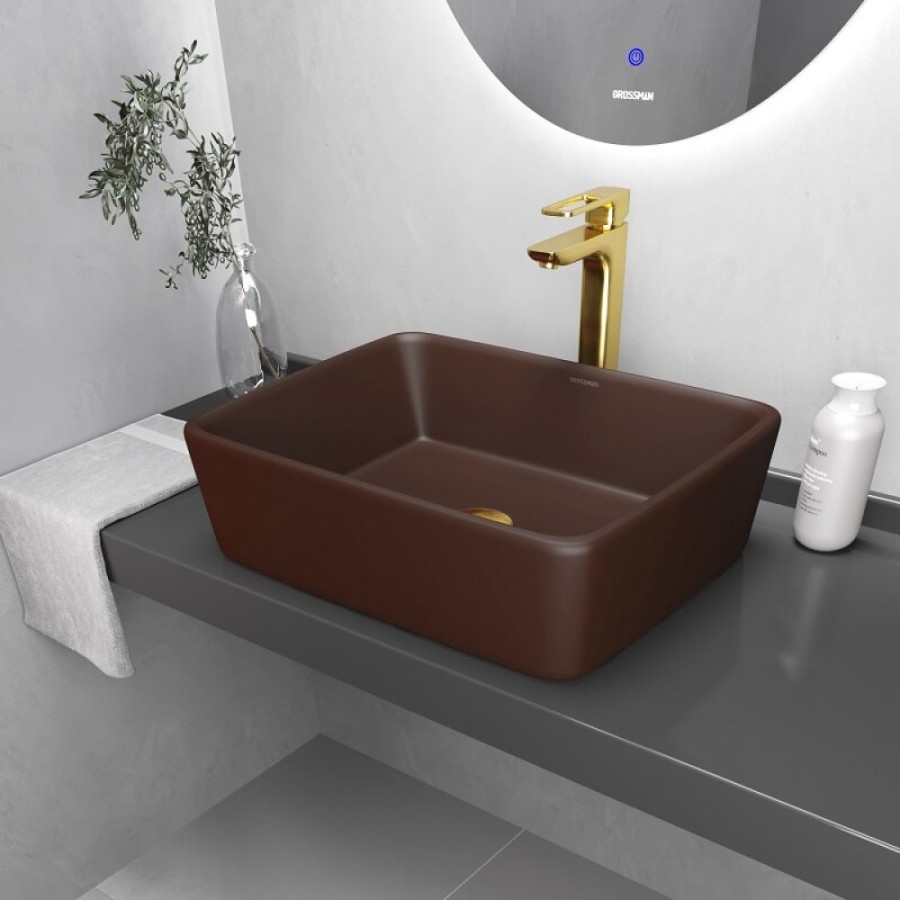 Раковина Grossman Color, GR-3016BRM, 48 см, фаянс, коричневая матовая