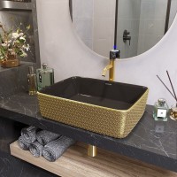 Раковина Grossman 48 х 37 см, накладная, золото/черная, GR-3016GB