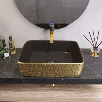Раковина Grossman 48 х 37 см, накладная, золото/черная, GR-3016GB
